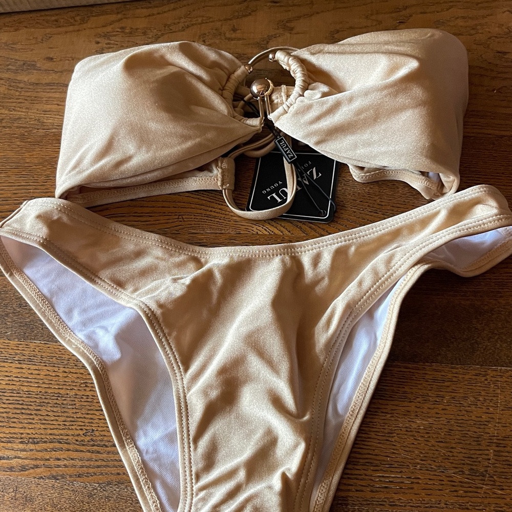 Zaful Forever Young Beige Bikini with Elegant Ring Accent Bathing Suit Swimsuit